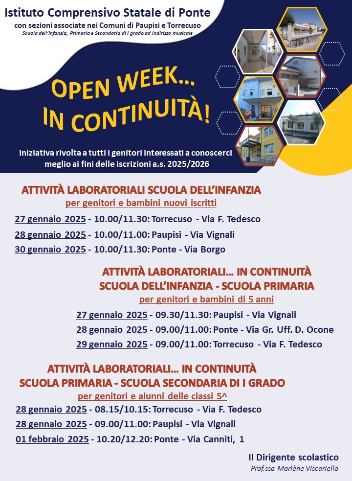 Locandina OPEN WEEK I.C. Ponte 27 gennaio - 01 feb