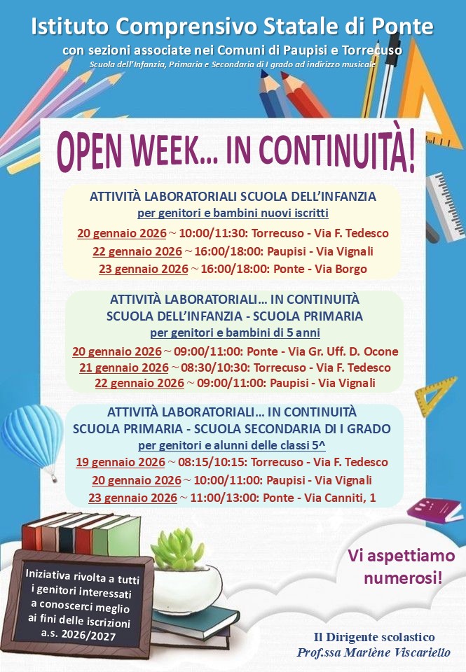 Locandina OPEN WEEK ... IN CONTINUITA' - I.C. PONT